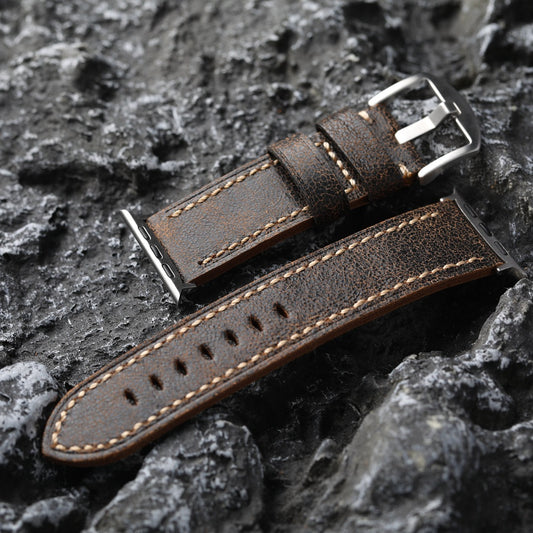 Handmade Vintage Leather Strap For Apple Watch-Lychee pattern