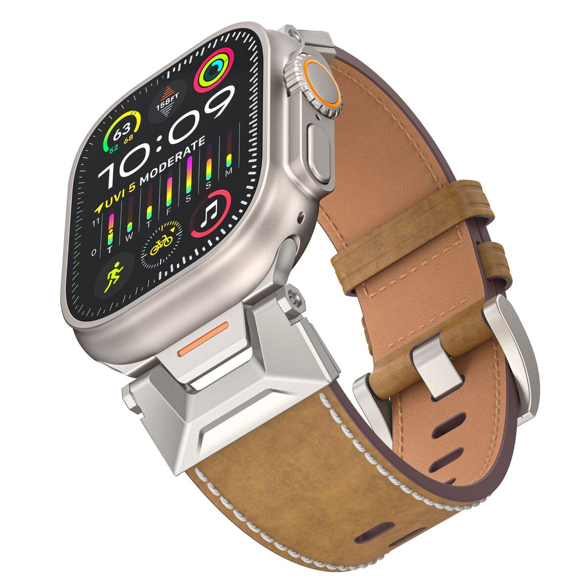 New Mecha Style Fluororubber&Leather Band For Apple Watch